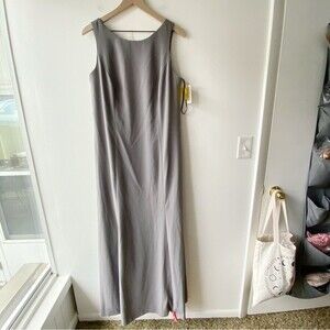 dessy collection sleeveless crepe maxi bridesmaid dress in charcoal gray